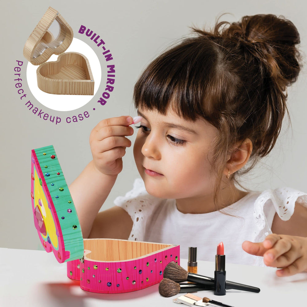 Pretty Me Paint Your Own Treasure Box paint-set image with four colors encourages design.