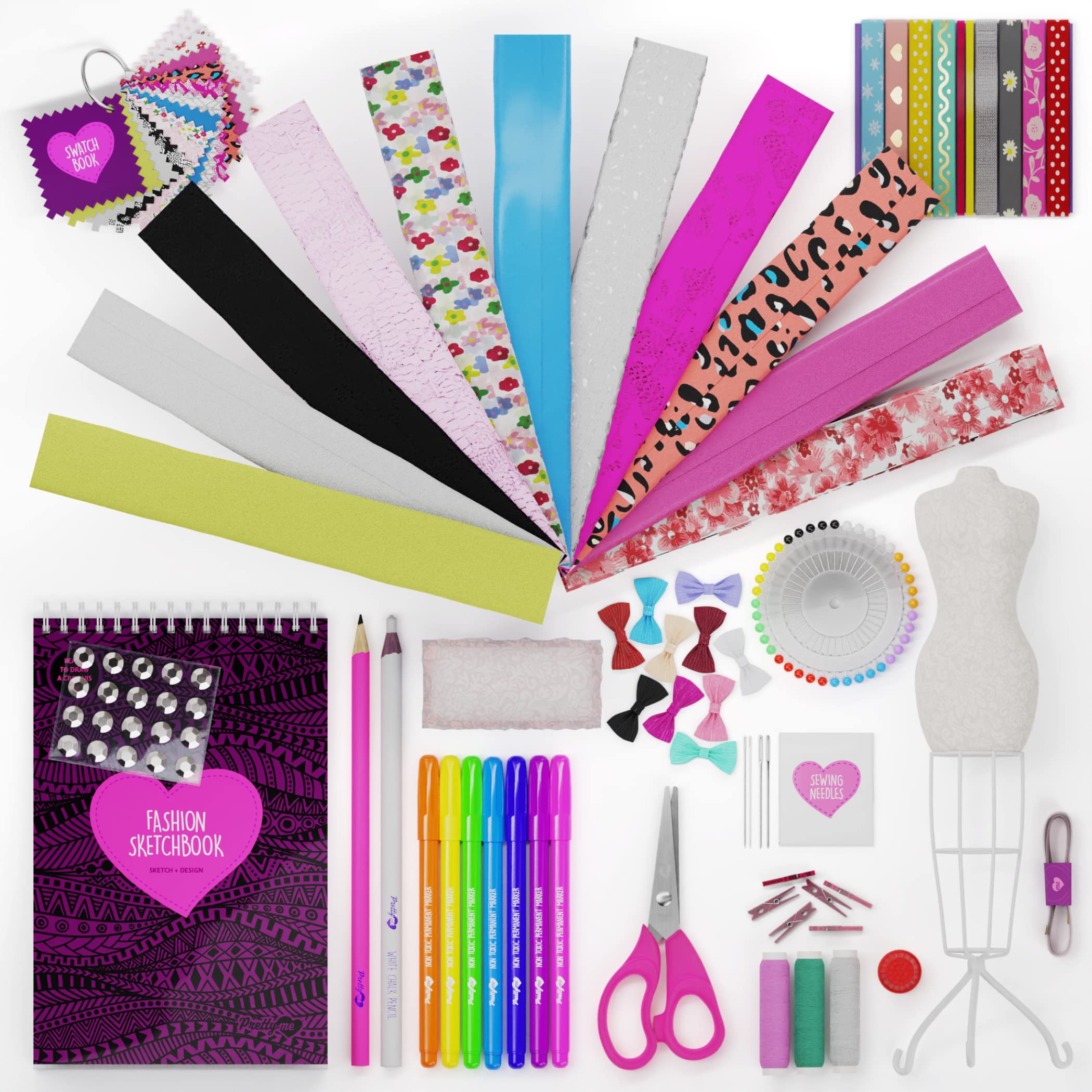 Pretty Me rhinestones, bows, and buttons add decorative flair.