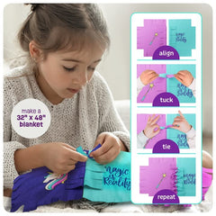 Pretty Me Unicorn Tuck N' Tie blanket flatlay shows 32x48 inch design.