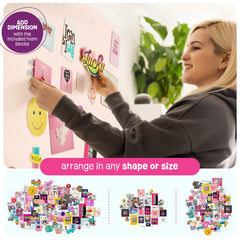 Pretty Me wall-safe tape secures the collage without wall damage.