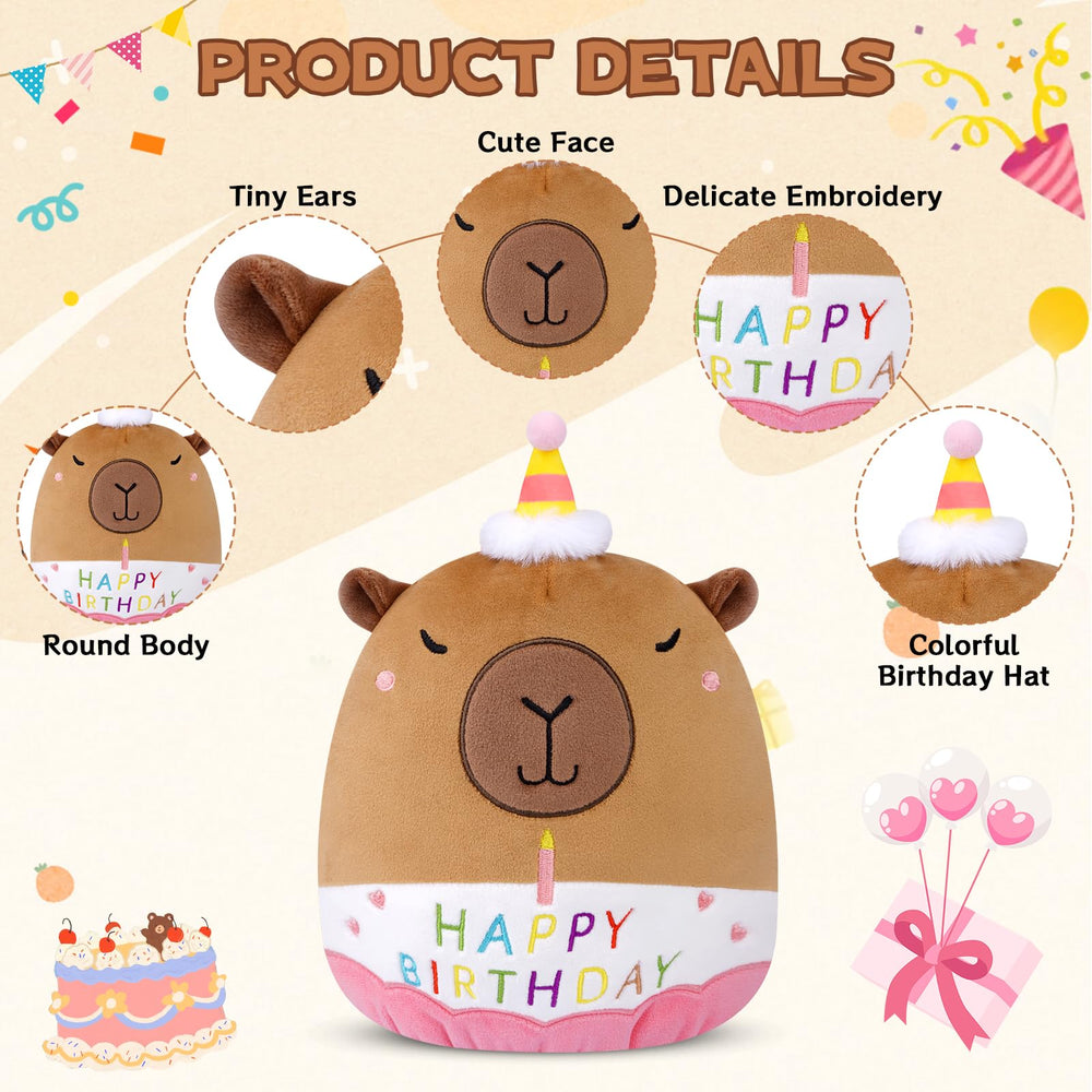 Prewplam Capybara Plush with Happy Birthday embroidery brightening celebrations