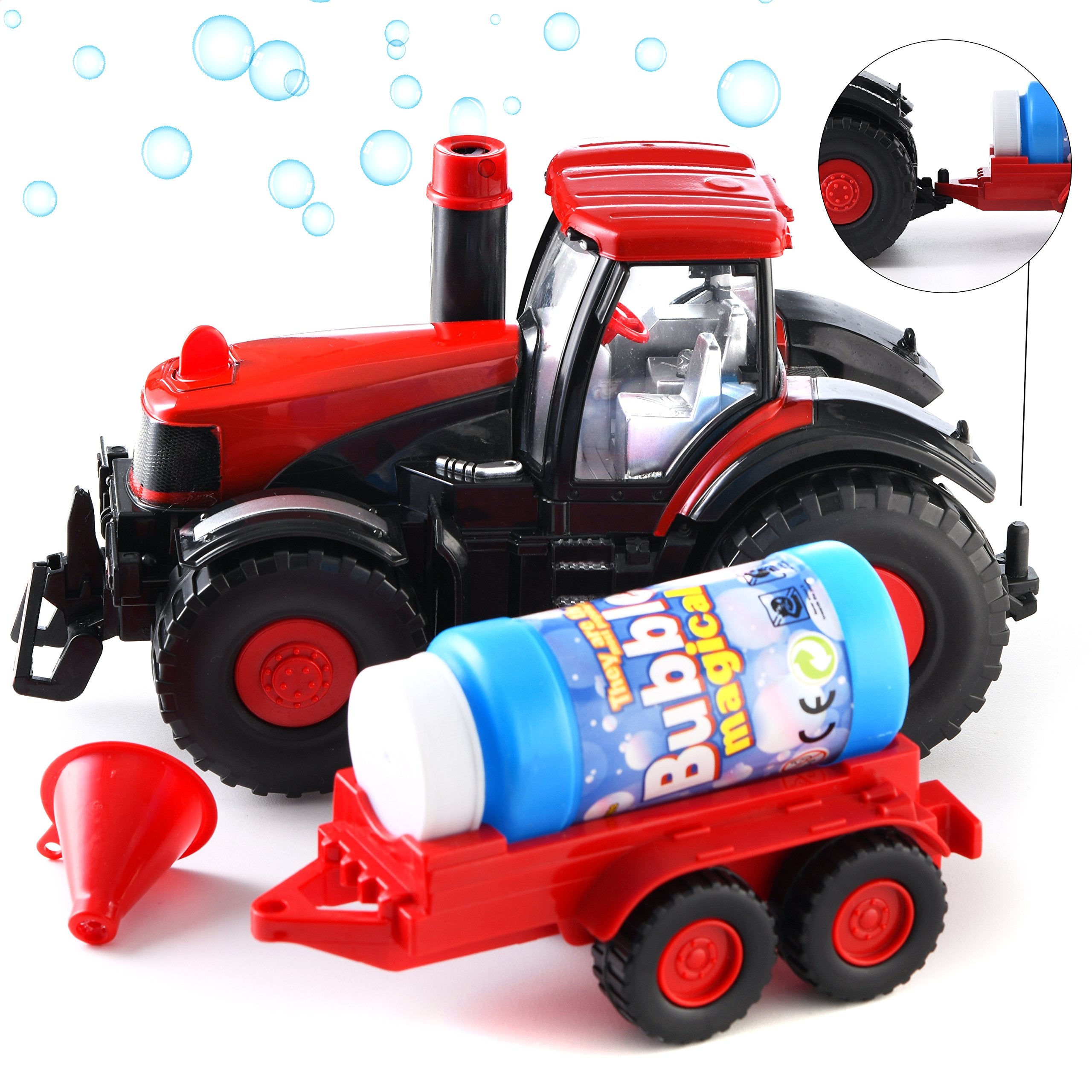 Prextex bump and go bubble tractor front view with lights for outdoor play.