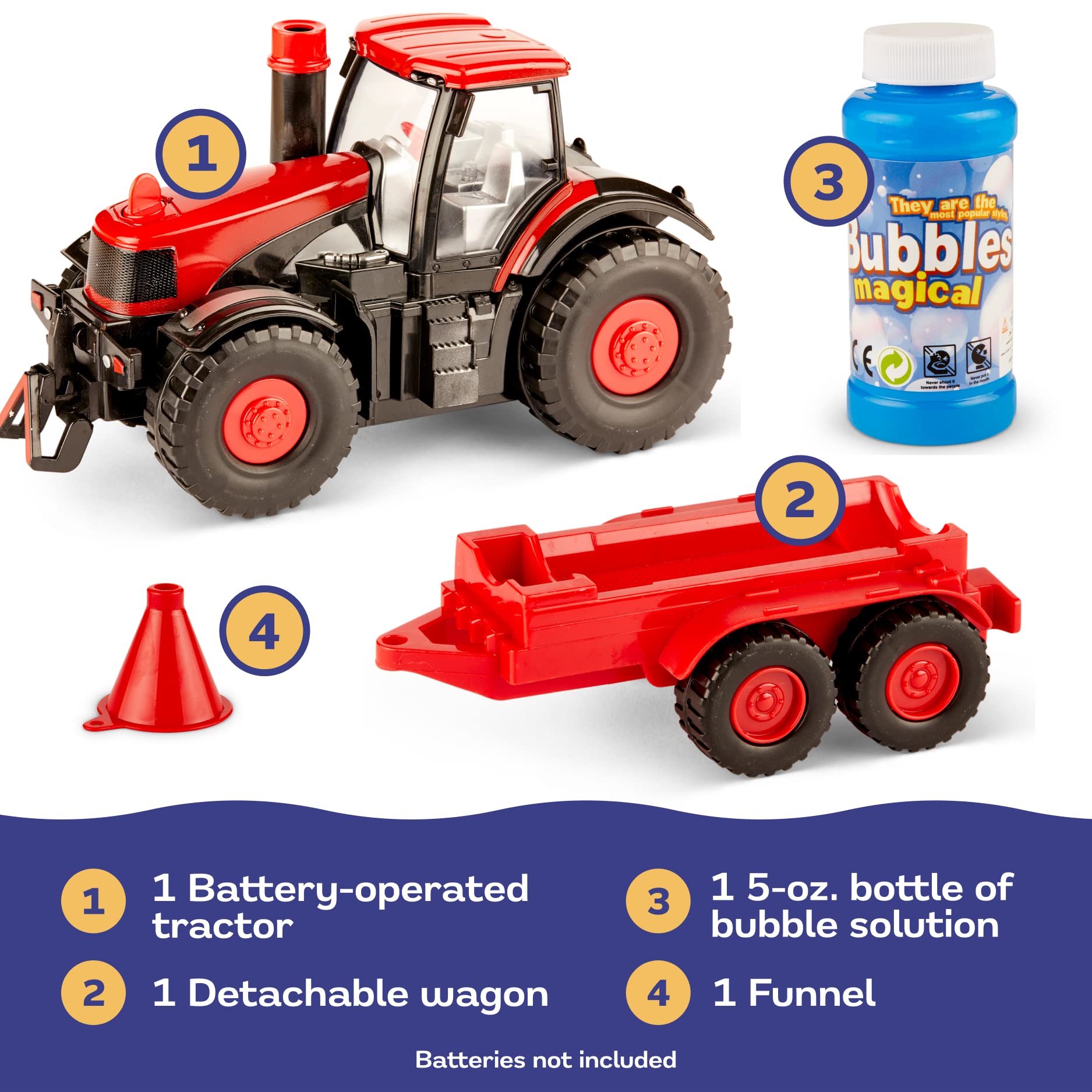 Detachable wagon on wheels from Prextex bubble tractor for extra pretend play.
