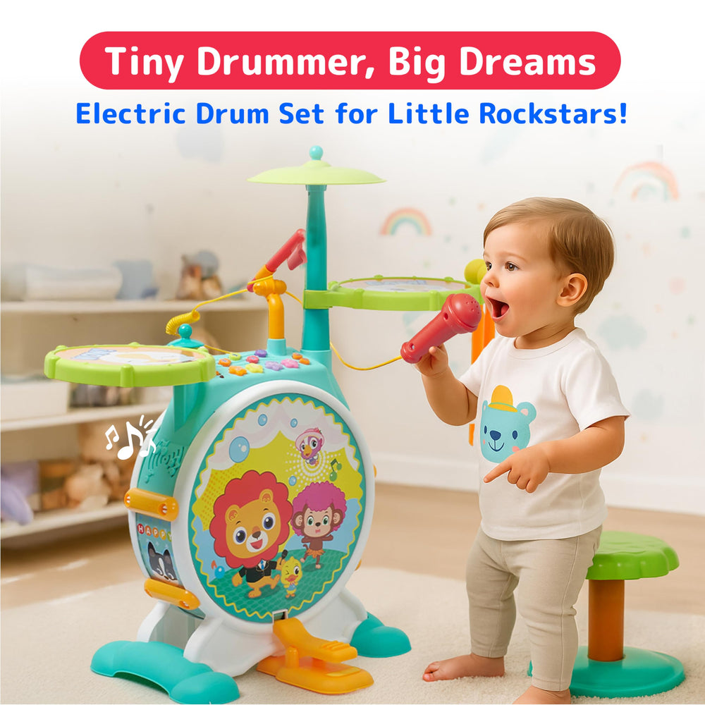 PREXTEX drum set for kids, cymbal included, encourages sensory musical exploration