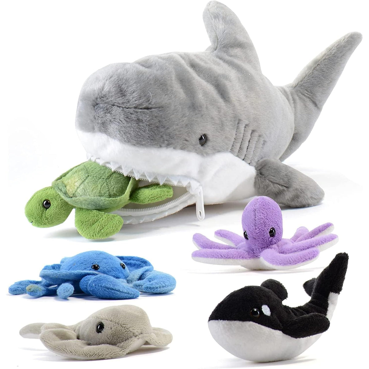 PREXTEX plush shark with five sea animals inside for imaginative play