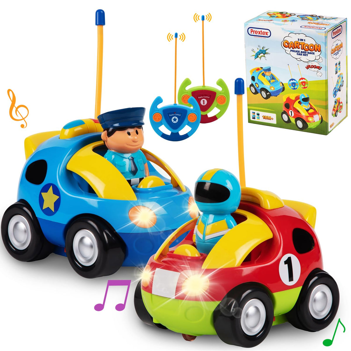 PREXTEX police car remote for toddler play with kid-friendly controls.