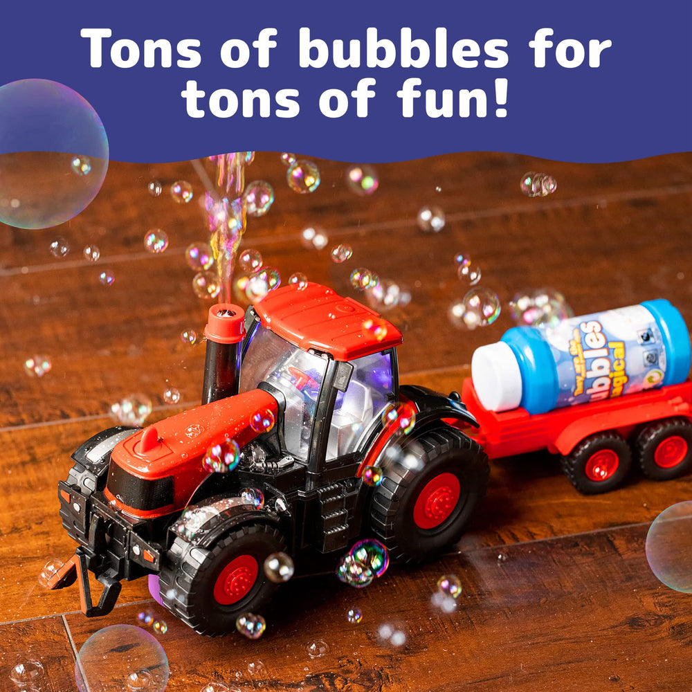 Prextex tractor with lights and sounds delivering engaging bubble action.