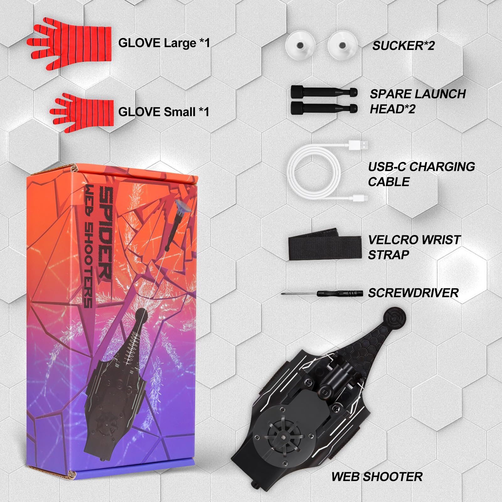 Gloves included with the Preympia Spider Web Shooter for authentic role-play