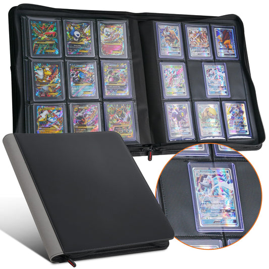 PREZA Toploader Binder front view with 9-pocket pages holding 216 cards for quick access.
