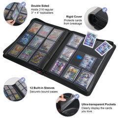 PREZA Toploader Binder interior showing double-sided sleeves for organized card storage.