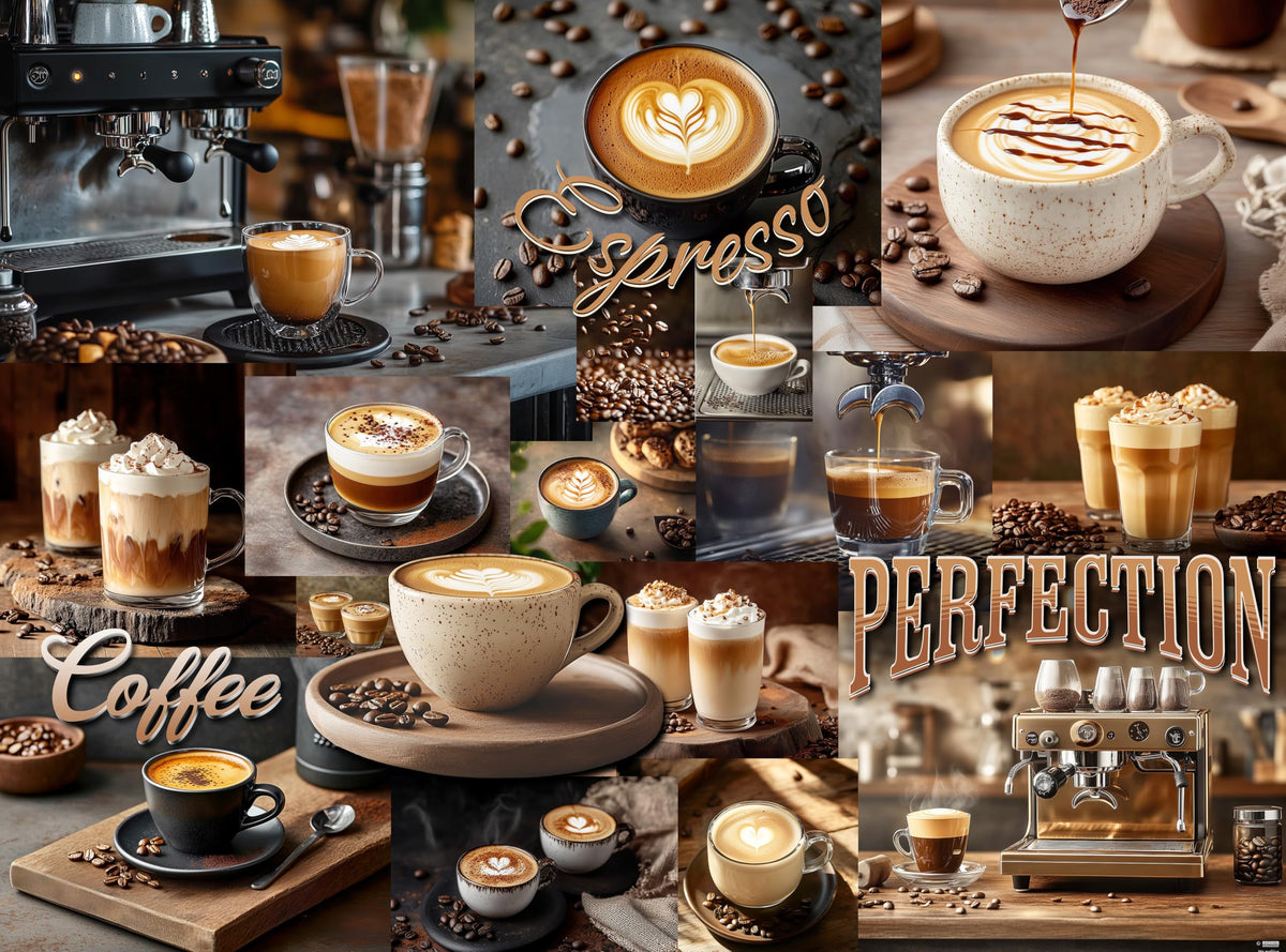 Prime Time Puzzles coffee collage 1000-piece set for immersive game nights and relaxation.