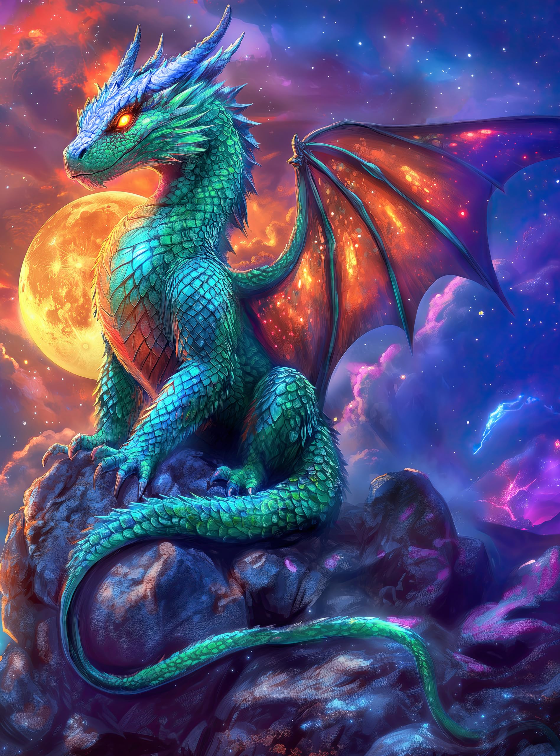 Prime Time Puzzles dragon eclipse cover shows a dramatic dragon under moonlight for a striking centerpiece.