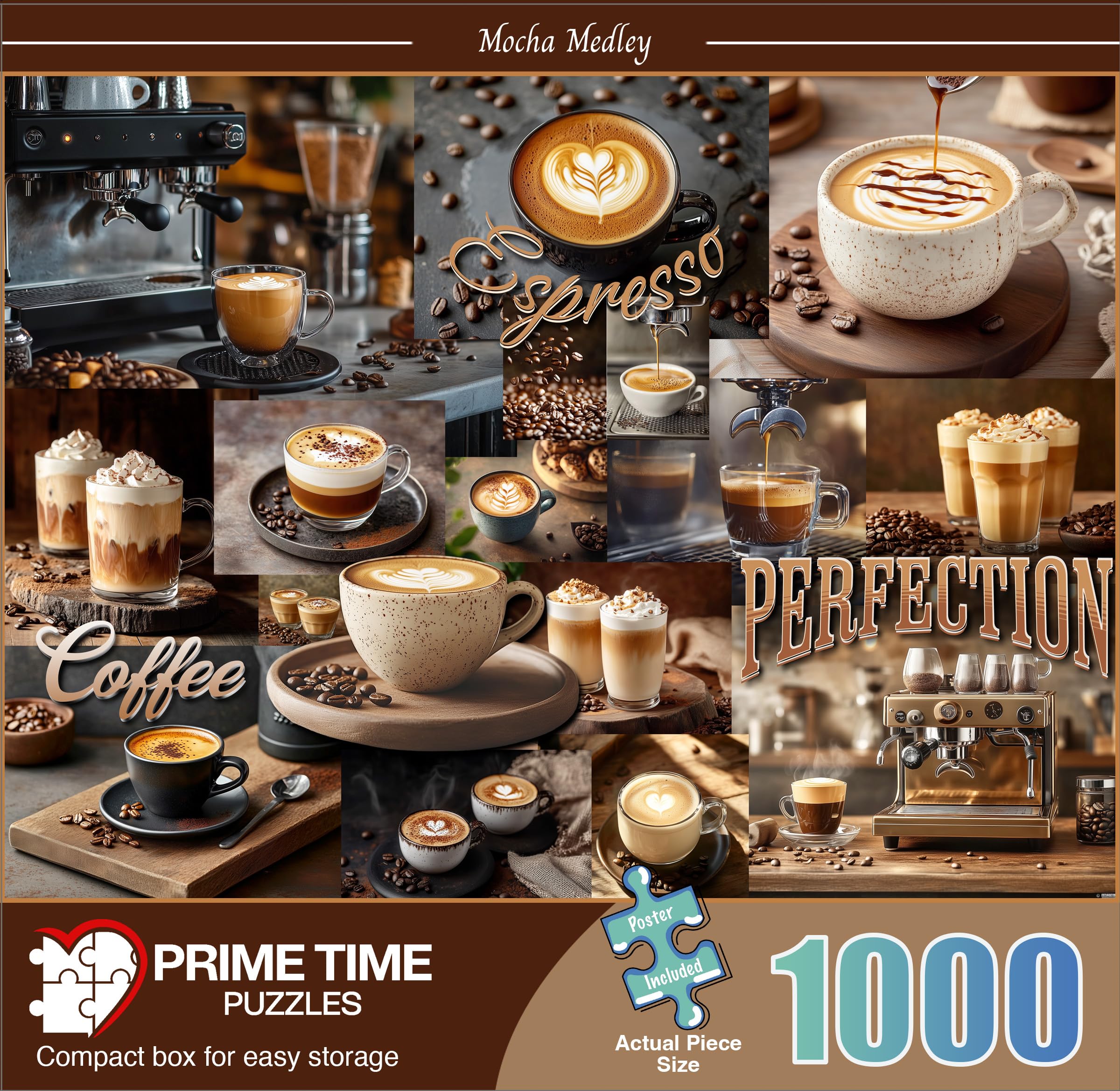Prime Time Puzzles latte art close-up shows detailed textures for a satisfying build.