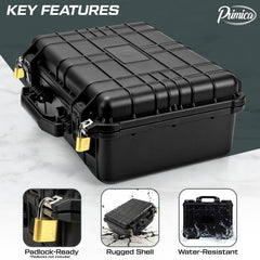 Primica box features adjustable compartments to organize slabs and toploaders
