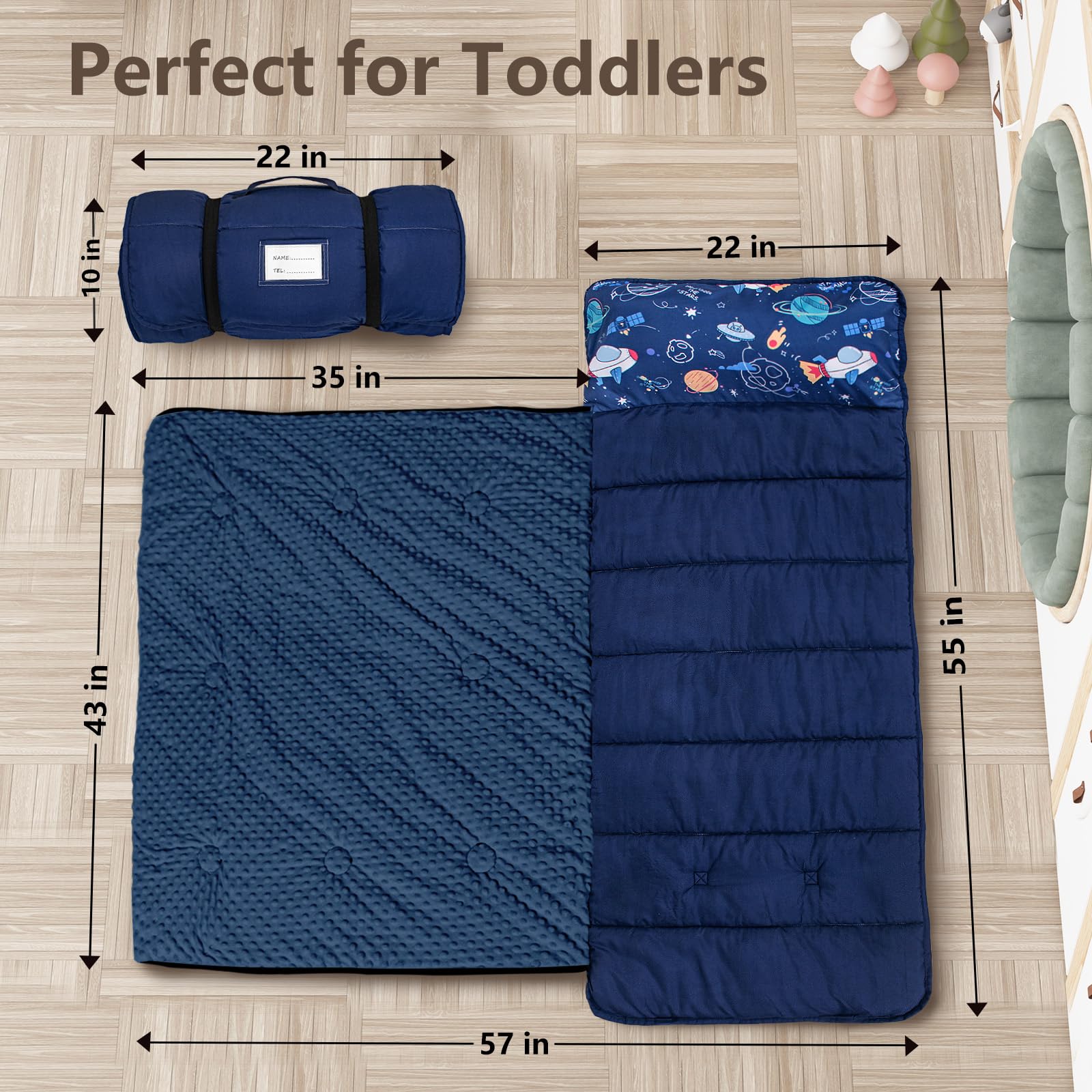 Primlect 55x22 inch nap mat fits small spaces in preschool or travel.