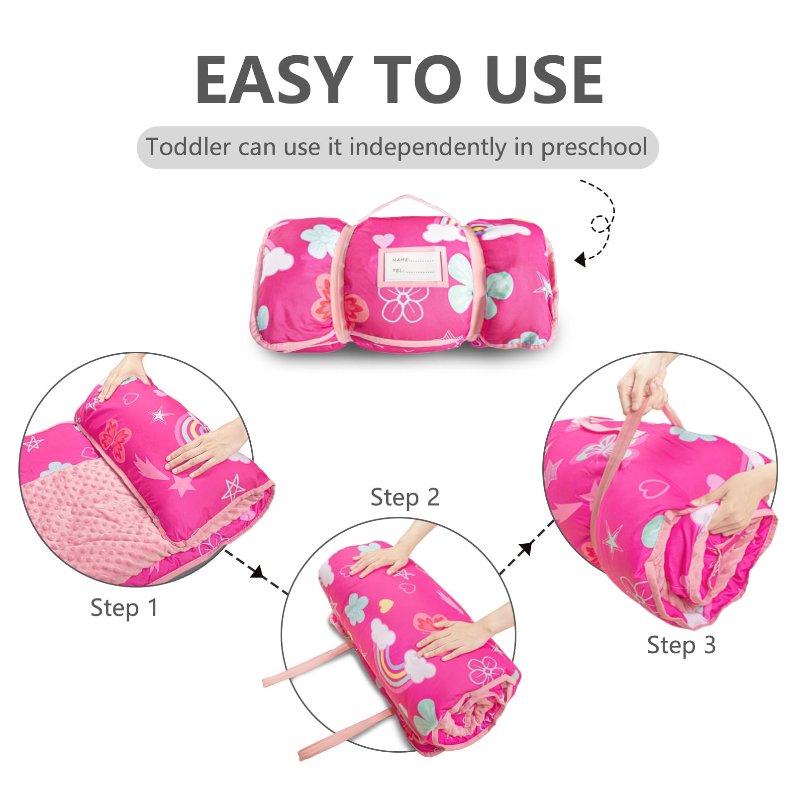 PRIMLECT nap mat transparent name tag helps fast identification.