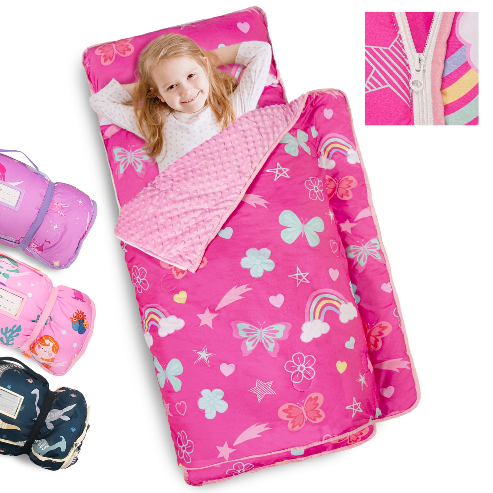 PRIMLECT nap mat rainbow butterfly cover offers a cheerful design for comfortable daycare naps.