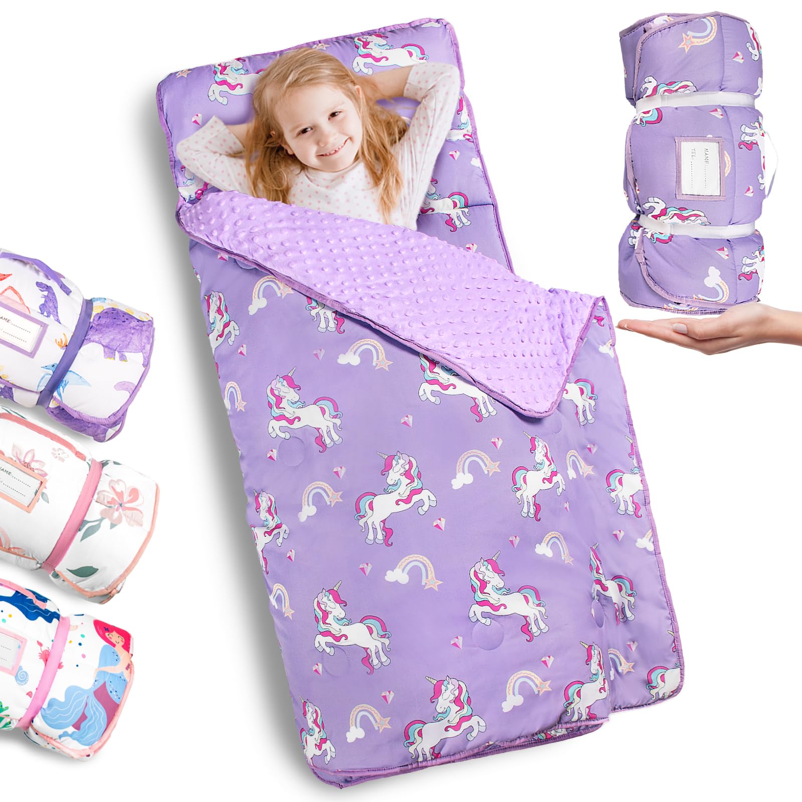 PRIMLECT nap mat top view with cozy minky lining for comfortable daycare naps