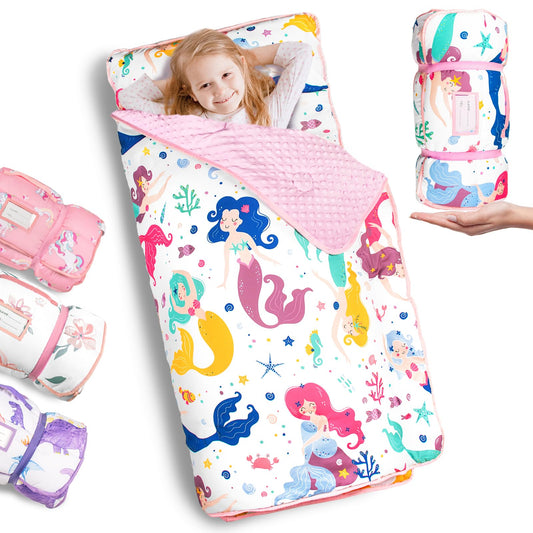 PRIMLECT mermaid nap mat with roll-up pillow provides cozy rest.