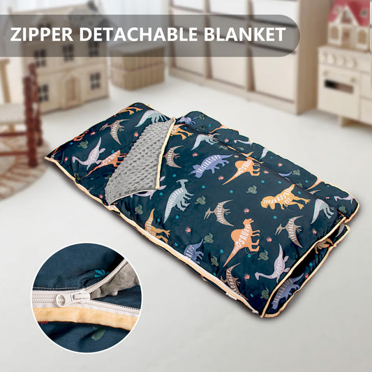 Primlect Toddler Nap Mat shows carry handle and elastic bands for easy transport