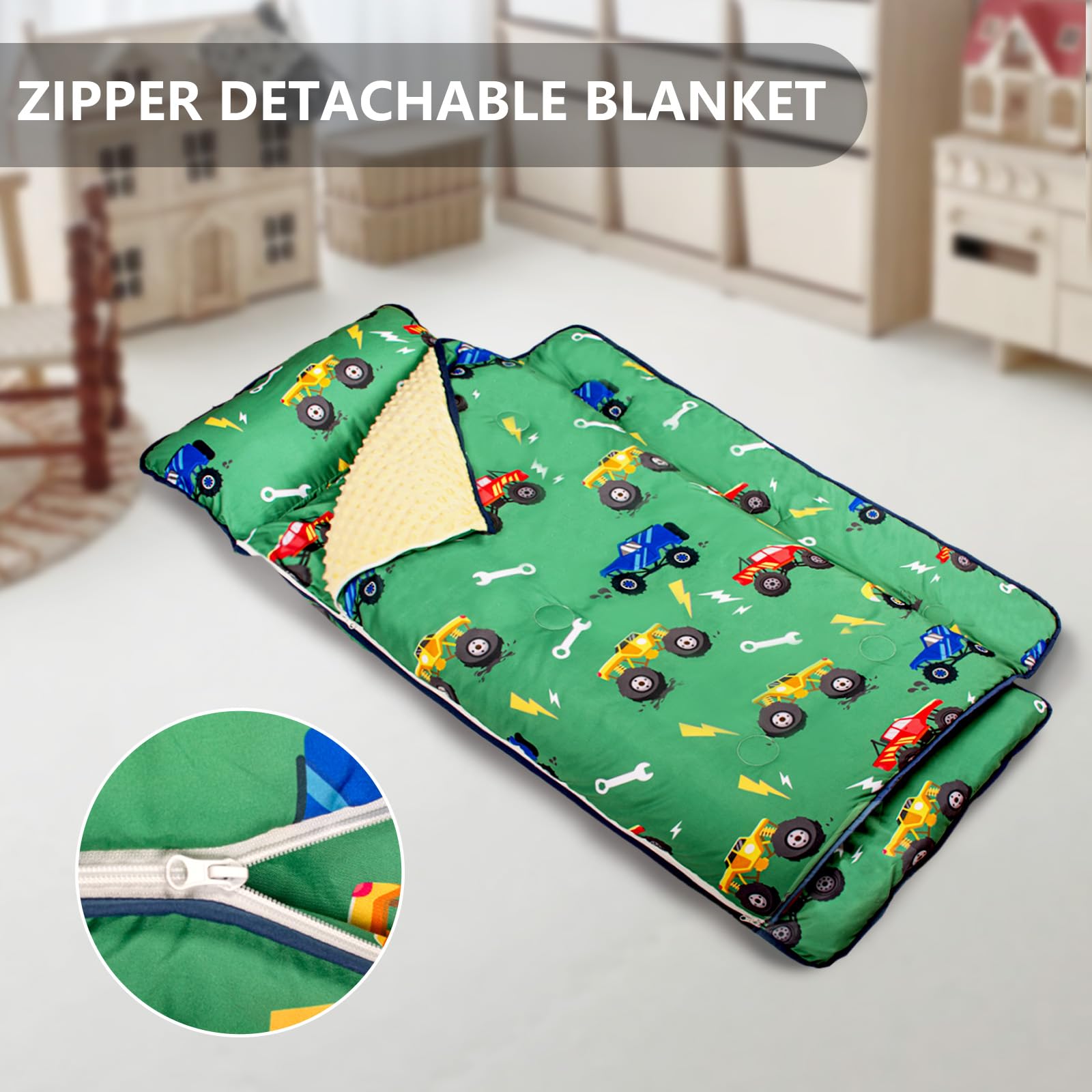 PRIMLECT nap mat close-up shows soft minky lining for cozy naps