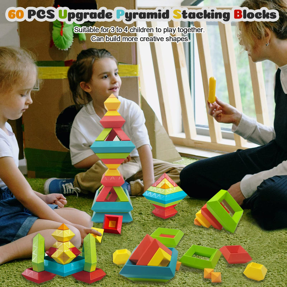 Prinlion Montessori blocks with five colors and sizes for creative problem solving.