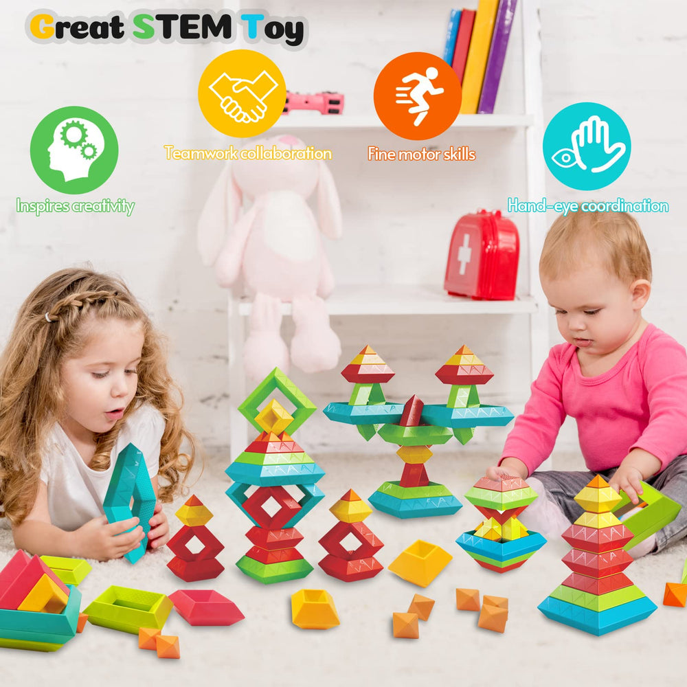 Prinlion toddler building tower promotes hand-eye coordination during playtime.