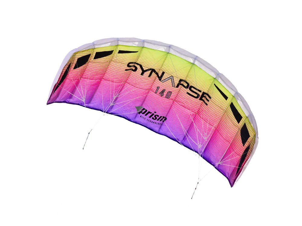 Prism Synapse 140 dual-line kite sail in the sky for quick setup and smooth flight.