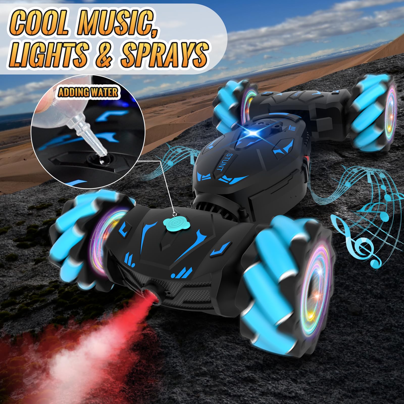 Pristar gesture-sensing car 360 rotate shot showcases stunt versatility.