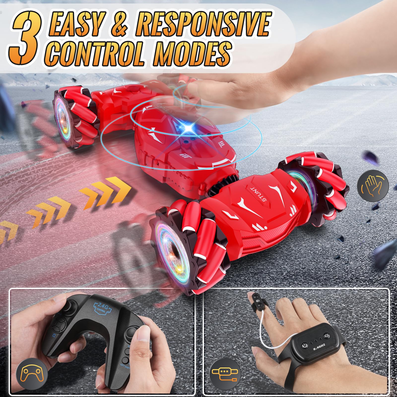 Pristar RC stunt car climbs 45 degrees on varied surfaces.