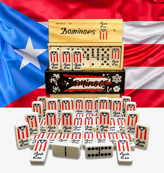 PRK 14 Puerto Rico Gifts Premium Dominoes Set with authentic flag design for cultural game nights.