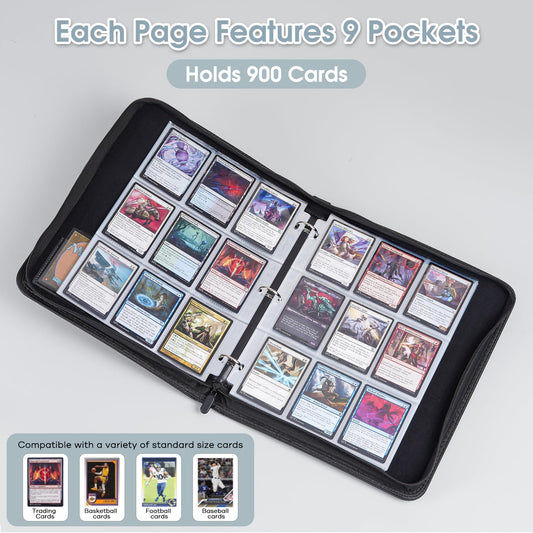 Shows 50 removable double-sided sleeves for flexible card organization.