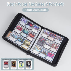 Shows 50 removable double-sided sleeves for flexible card organization.