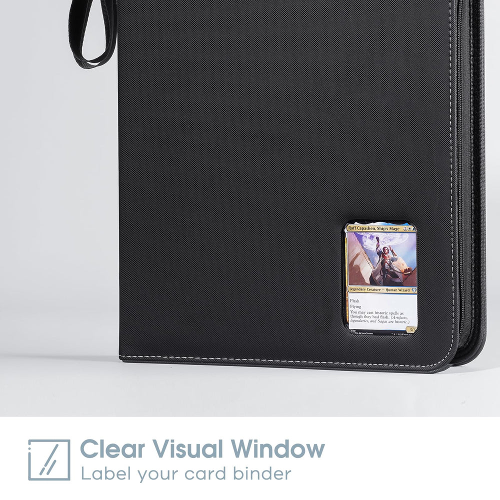 Side-loading pockets securely hold cards in ProCase binder.