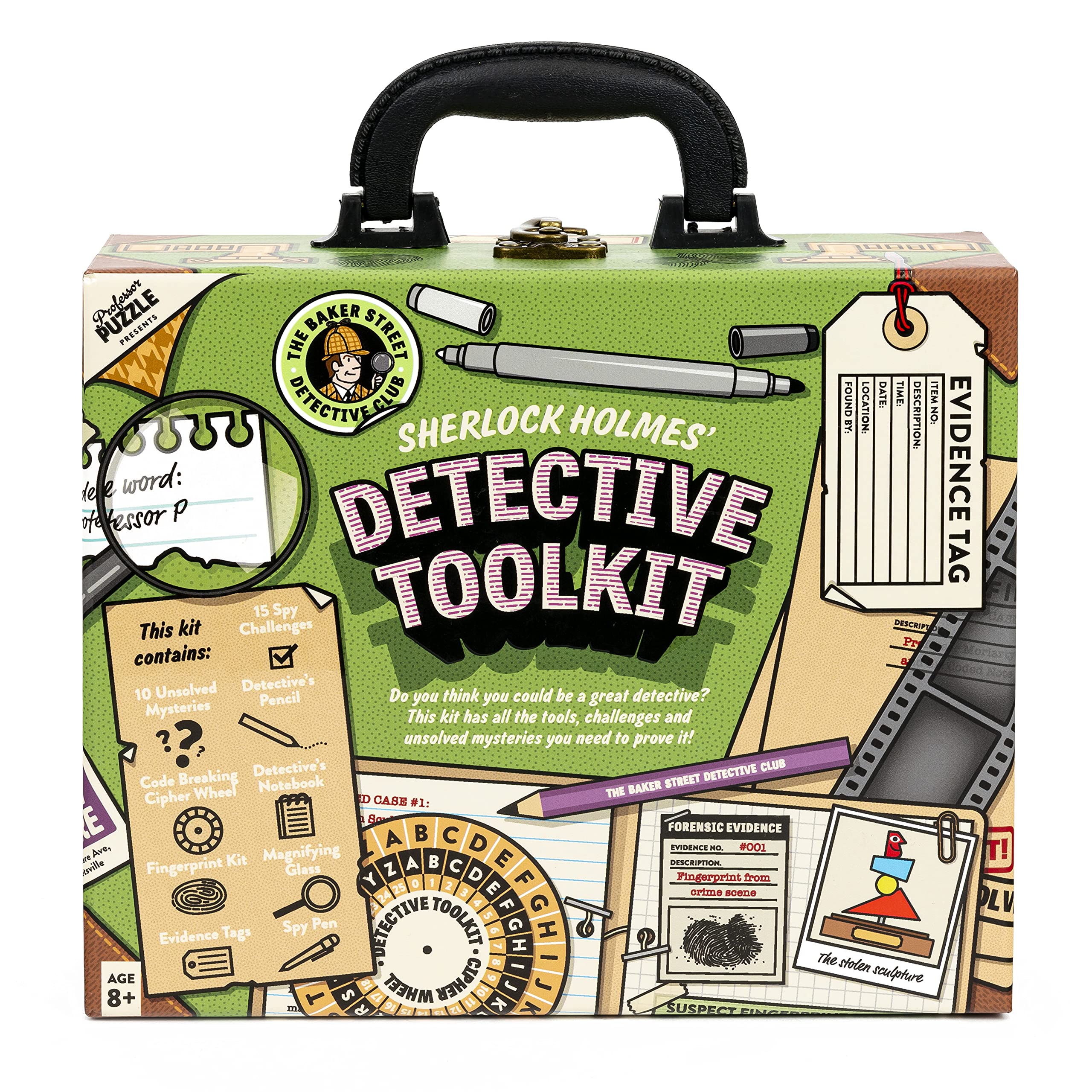 Professor PUZZLE magnifying glass for close clue inspection and discovery.