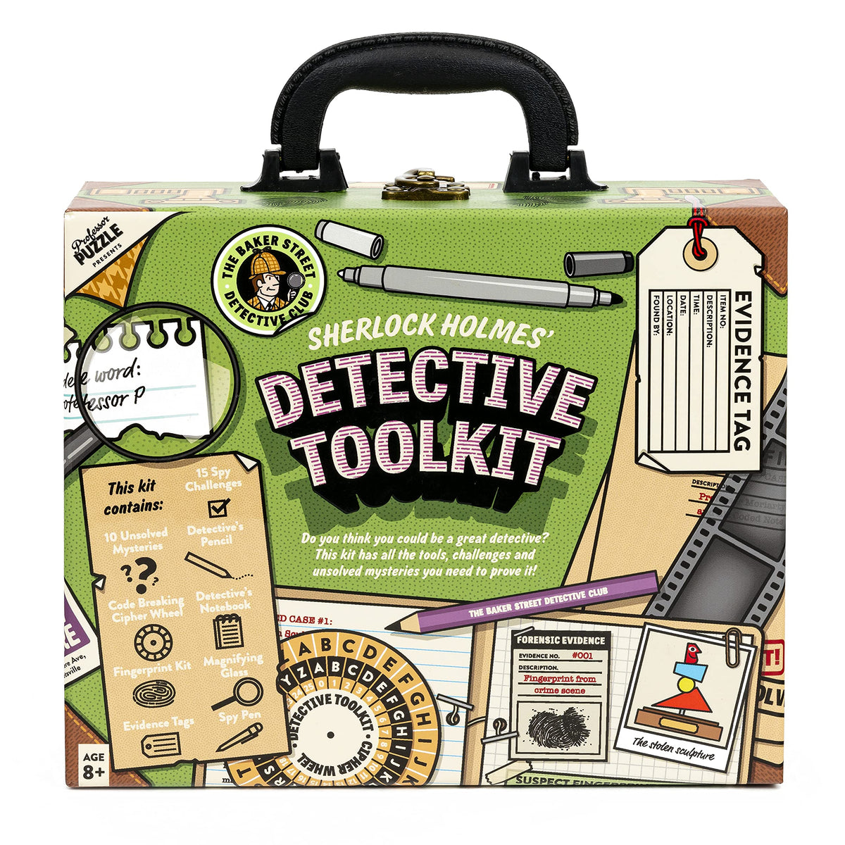 Professor PUZZLE magnifying glass for close clue inspection and discovery.