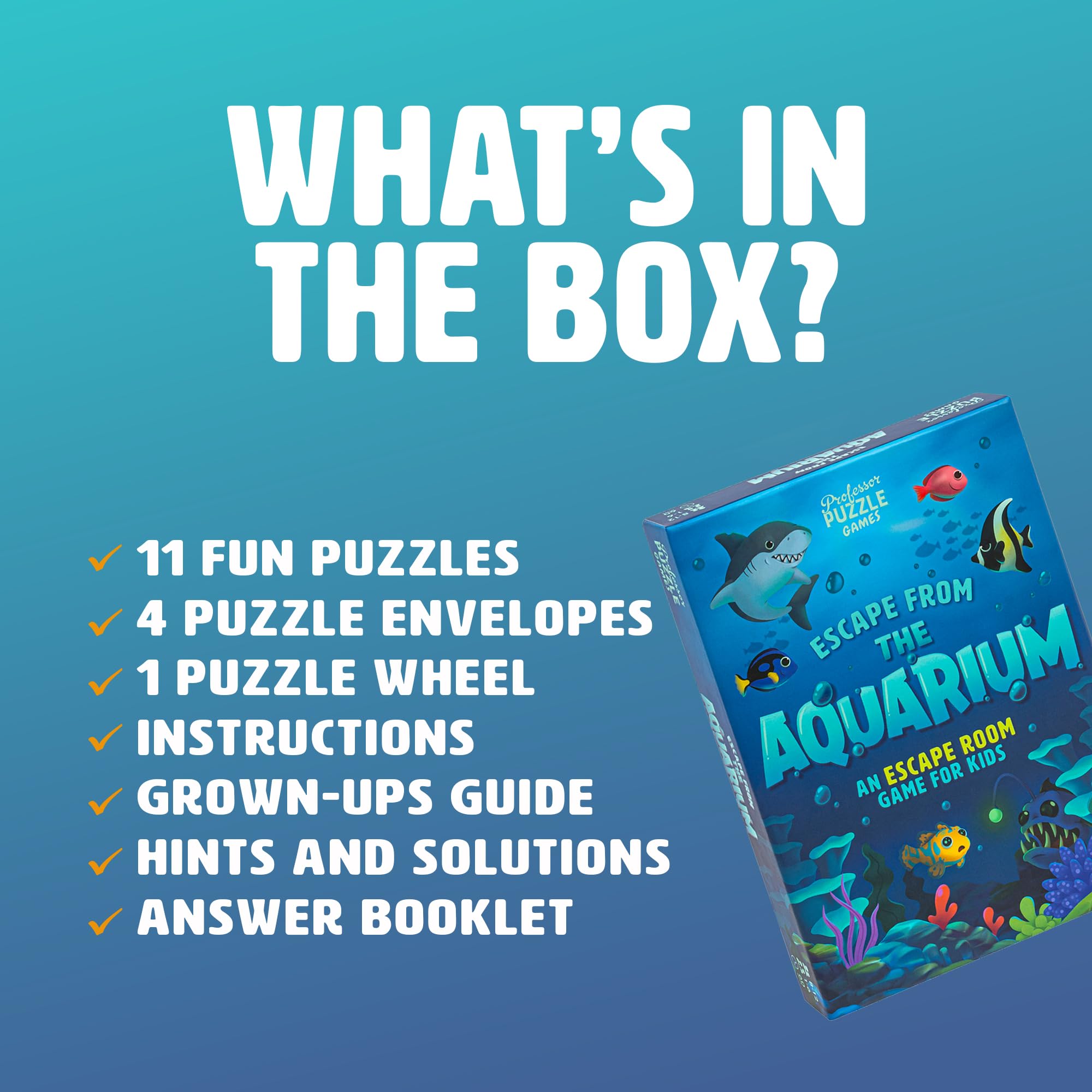 Professor Puzzle Escape from The Aquarium underwater theme art—colorful visuals spark imaginative play