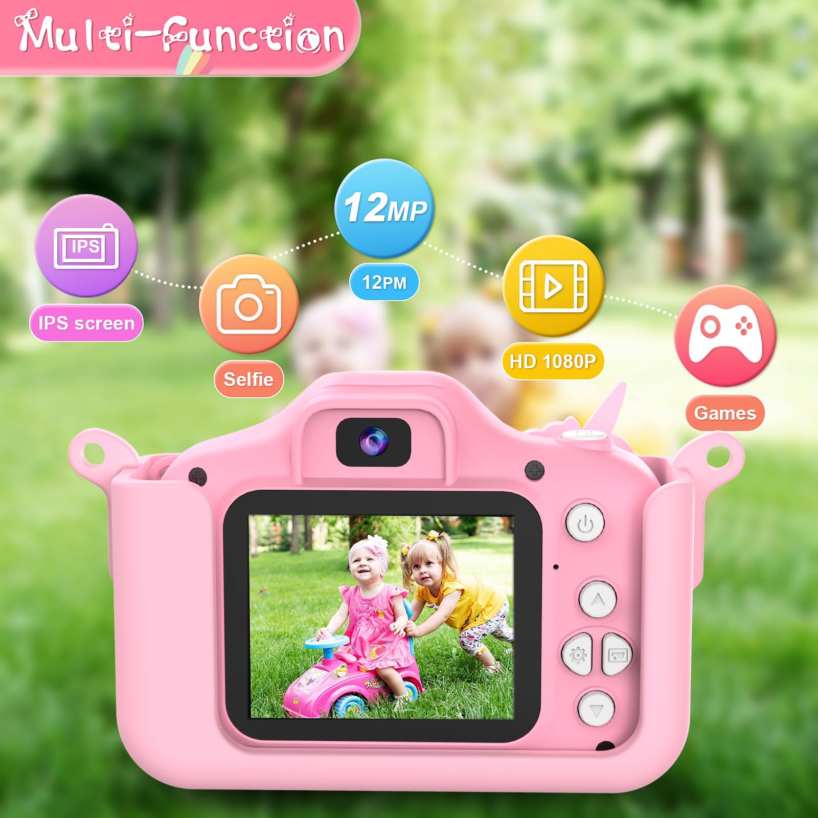 PROGRACE Kids Camera dual-lens selfie mode for easy self-portraits.