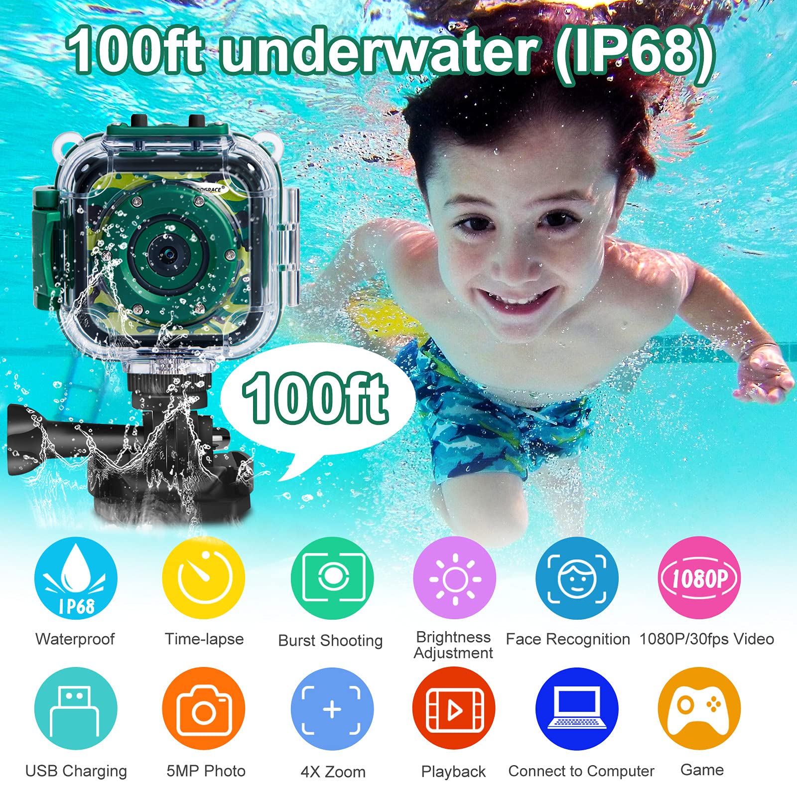 PROGRACE kids camera durable case highlighting rugged design for drops