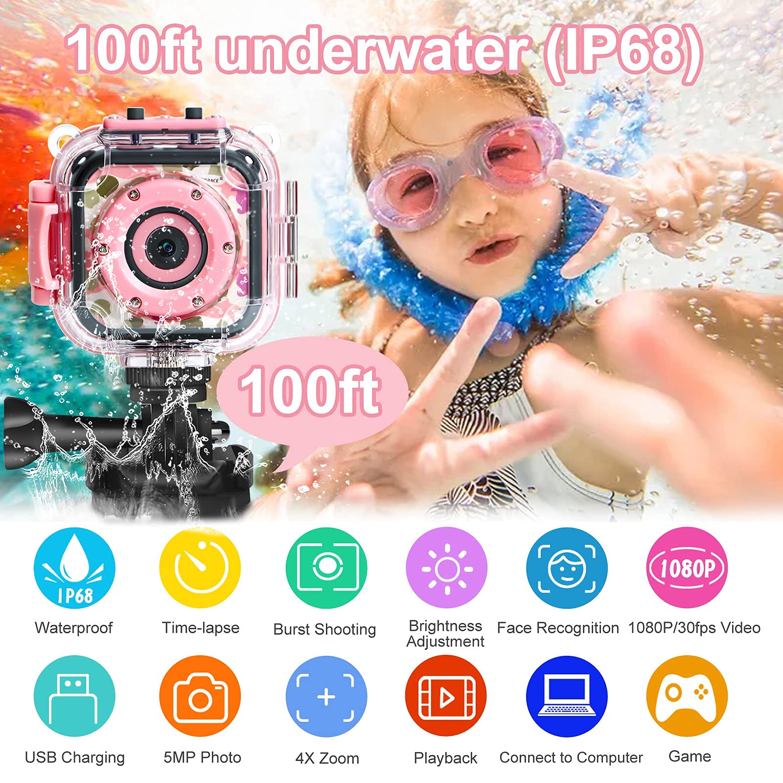 PROGRACE Kids Camera with shockproof durability for active play.