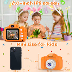 PROGRACE Orange Kids Camera includes 32GB SD card for ample storage.