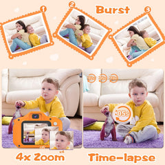 PROGRACE Orange Kids Camera burst shot mode captures fast action moments.