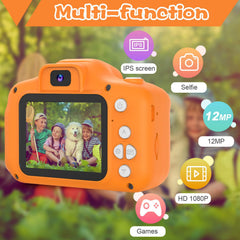 PROGRACE Orange Kids Camera IPS screen highlights vibrant colors and eye-friendly viewing.