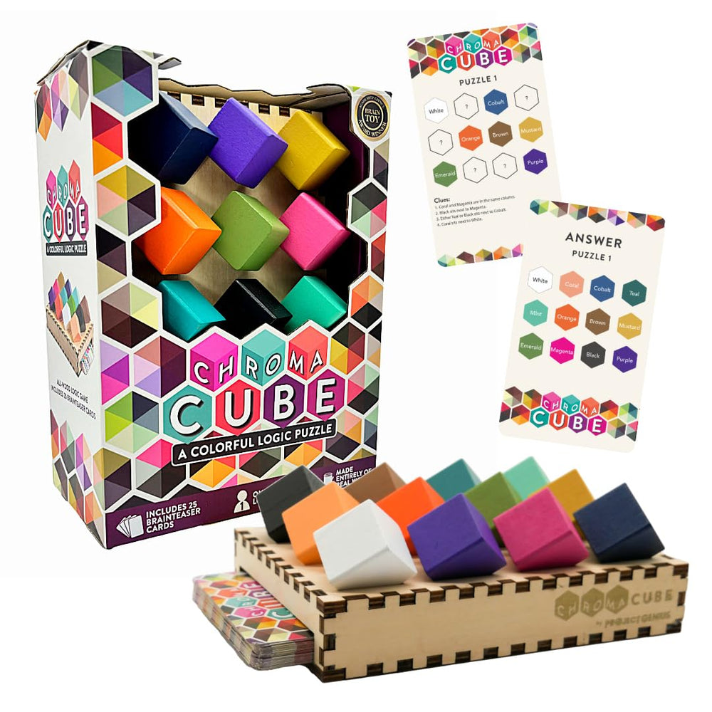 Project Genius Chroma Cube blocks in vibrant colors for a challenging brain-teaser.