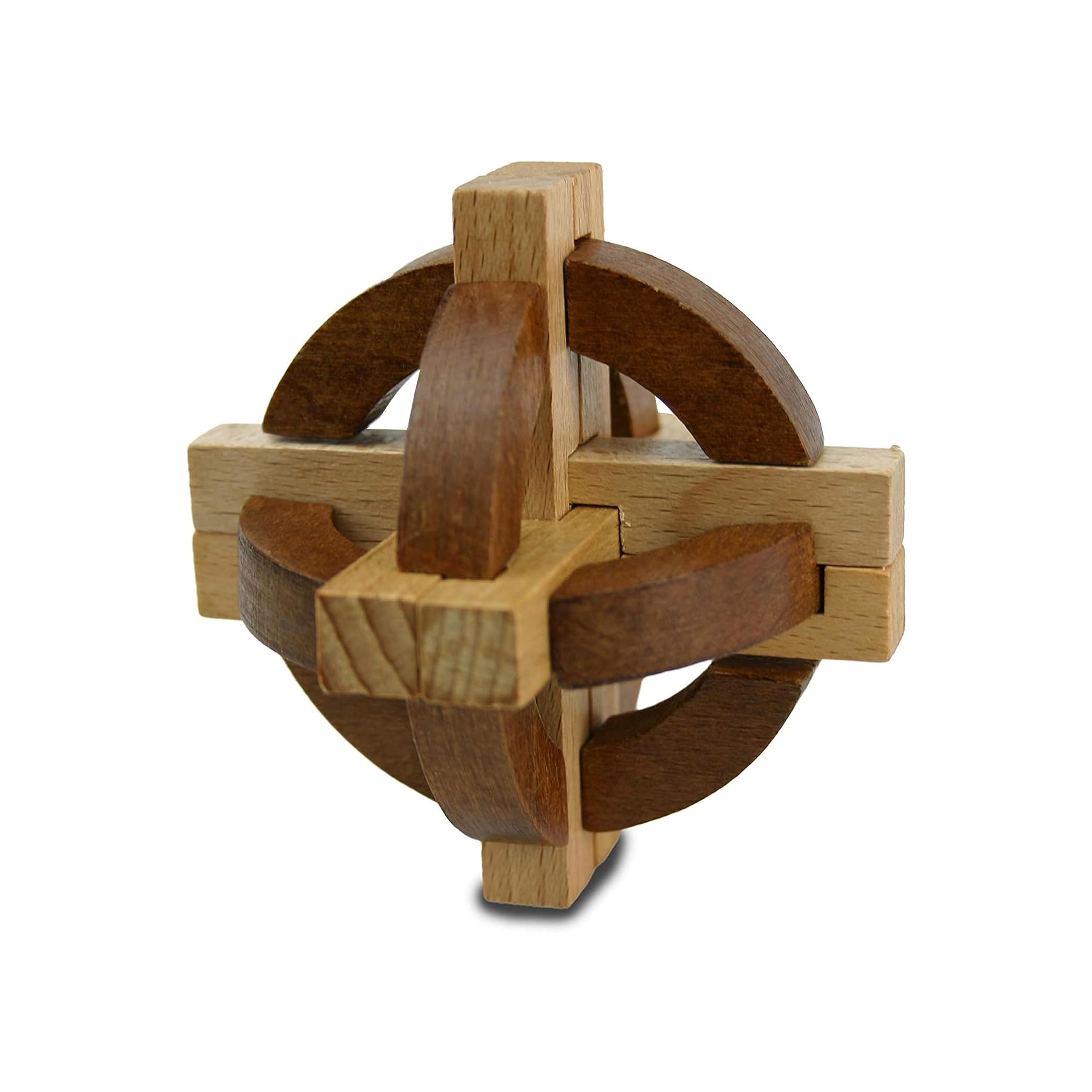 Project Genius wood puzzle display on a nightstand or shelf.