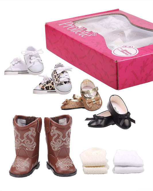 Prollete 18-inch doll shoes in gift box, ideal for gifting and play
