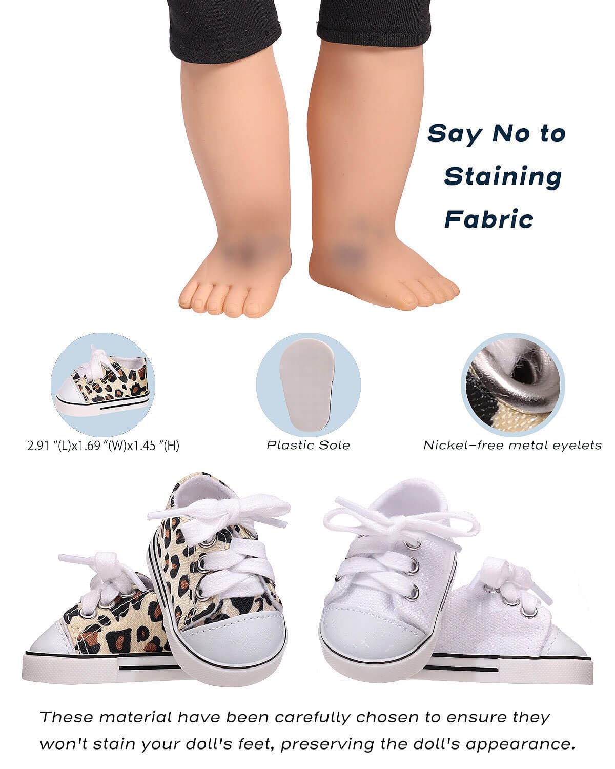 Prollete white canvas sneakers provide classic daily wear for dolls