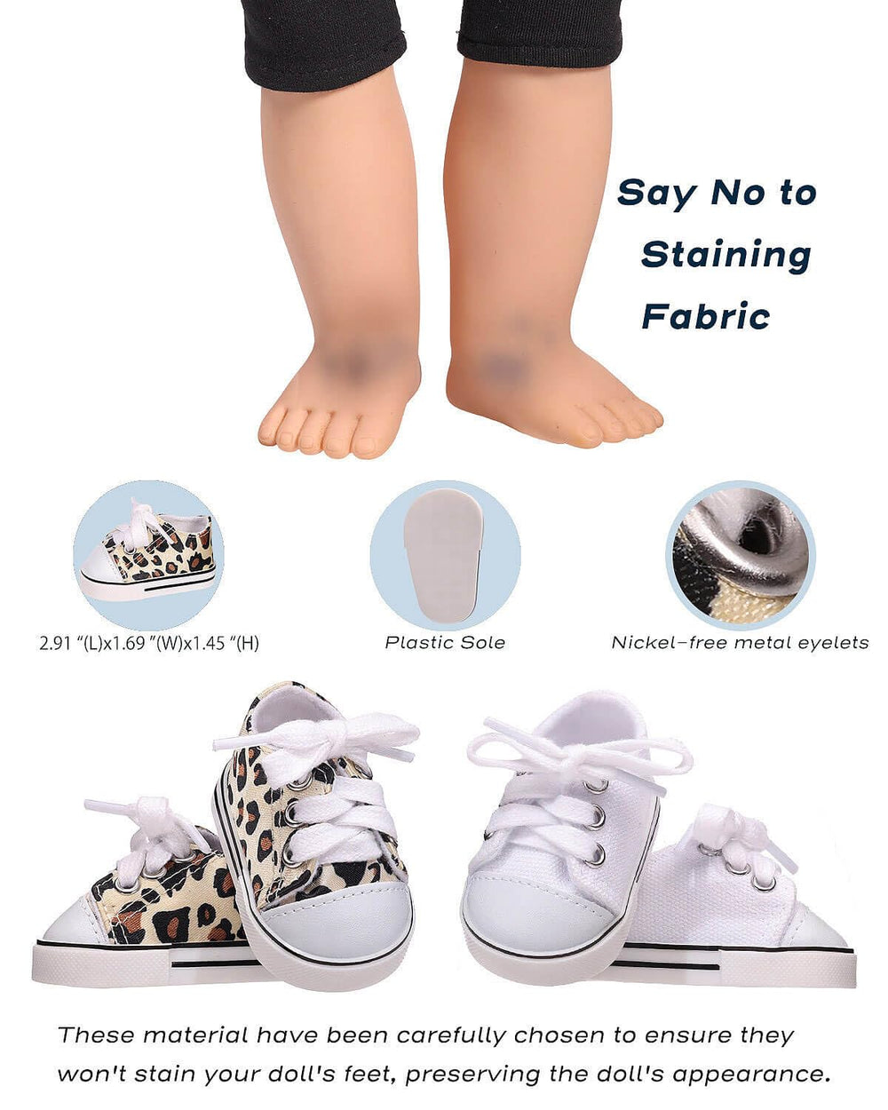 Prollete white canvas sneakers provide classic daily wear for dolls