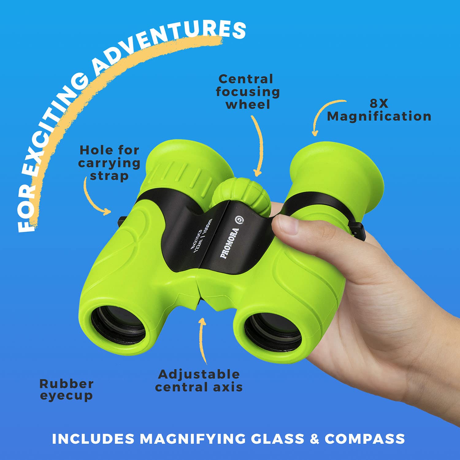 Promora Kids 8x21 rear view, ergonomic for small hands during adventures.