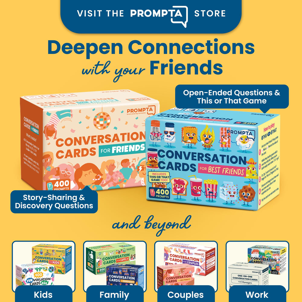 Prompta 400 Conversation Cards friends-fun setup demonstrates easy, immediate engagement